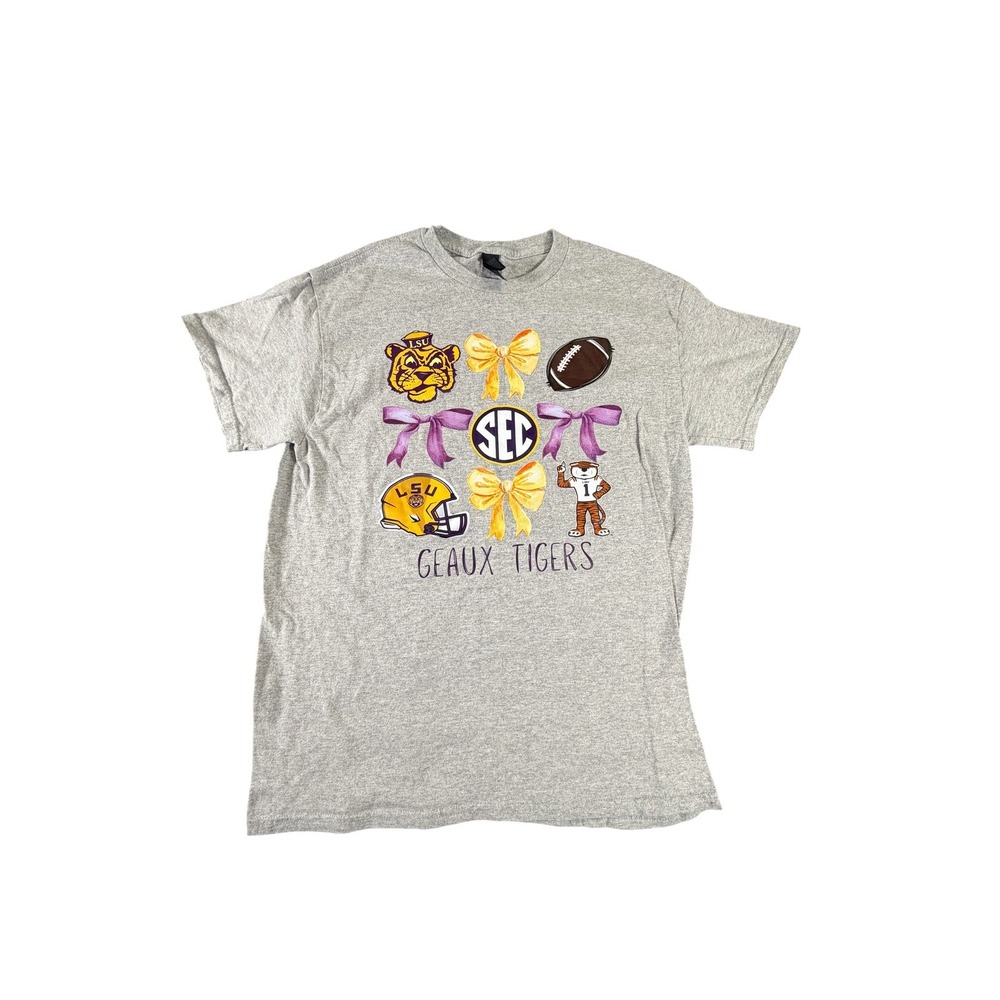 LSU Tigers Geaux Tigers SEC Graphic T-Shirt Gray Gildan Women Medium M